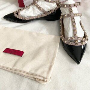 VALENTINO GARAVANI ballerina patent black beige purplish rockstud flats EU36.5 U